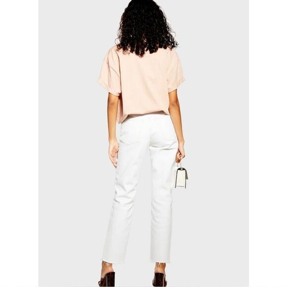 TopShop High Rise Raw Hem Cropped Straight Leg Jeans White Ivory 28 Tall - Picture 3 of 15